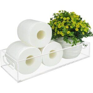 Toilet Paper Holder with Storage, Acrylic Toilet Tank Tray, Clear Bathroom Trays